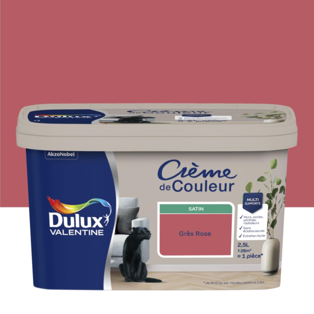 Peinture Crème de couleur satin grès rose 2,5L - DULUX VALENTINE