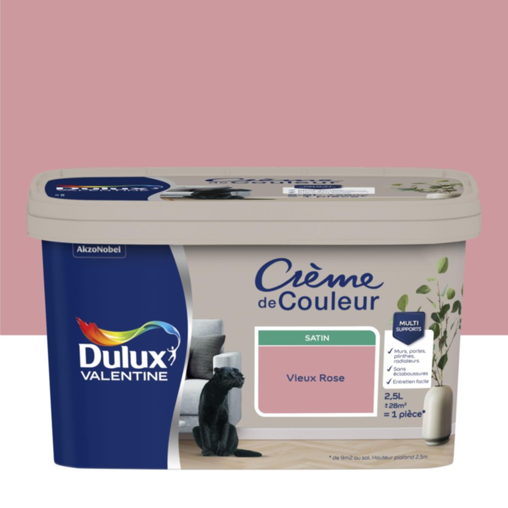 Peinture Crème de couleur satin vieux rose 2,5L - DULUX VALENTINE