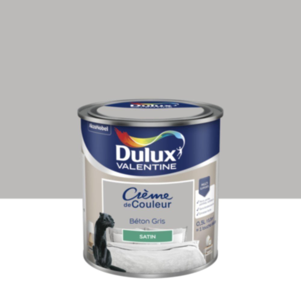 Peinture murs et boiseries Crème de Couleur Satin Béton Gris 0,5L - DULUX VALENTINE