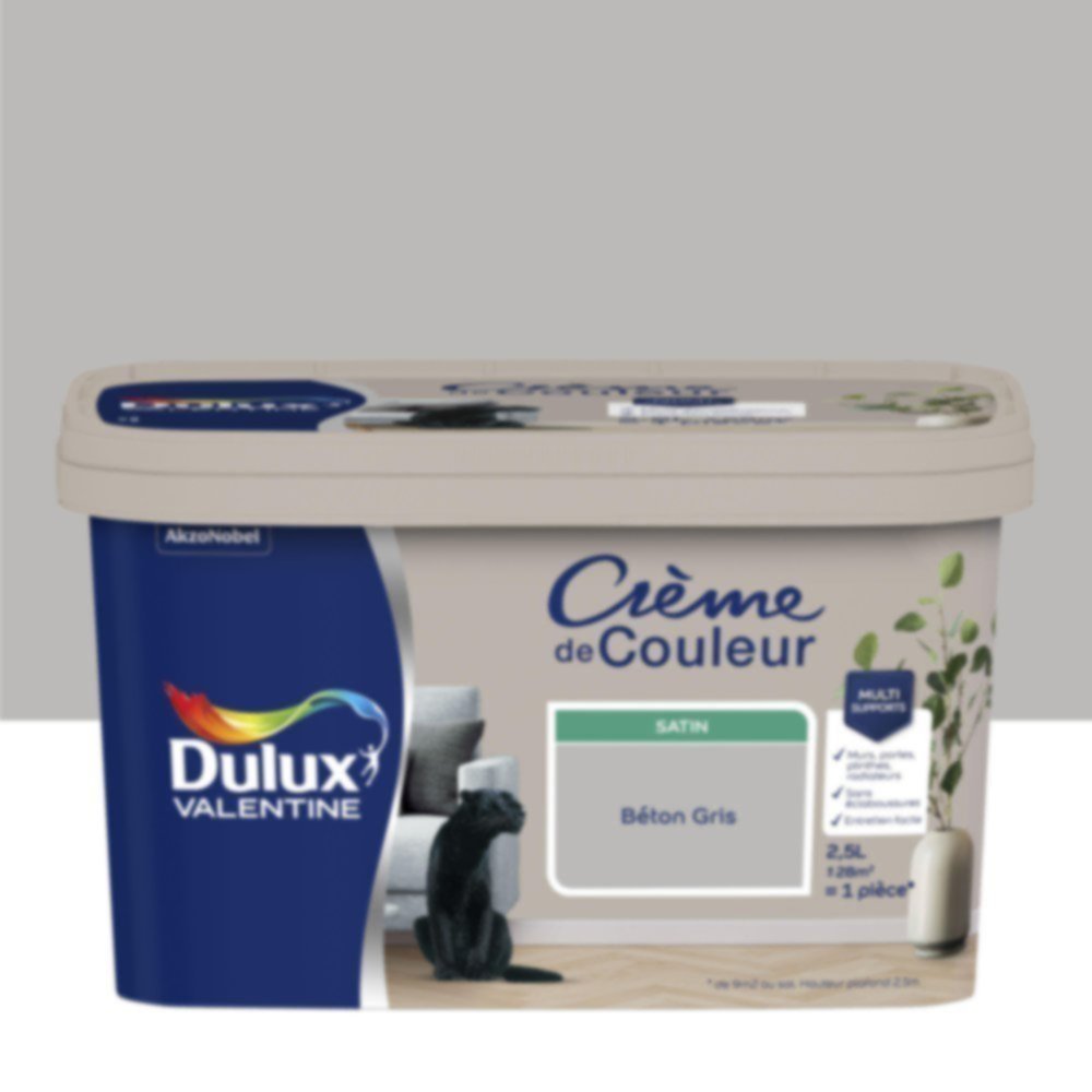 Peinture murs et boiseries Crème de Couleur Satin Béton Gris 2,5L - DULUX VALENTINE