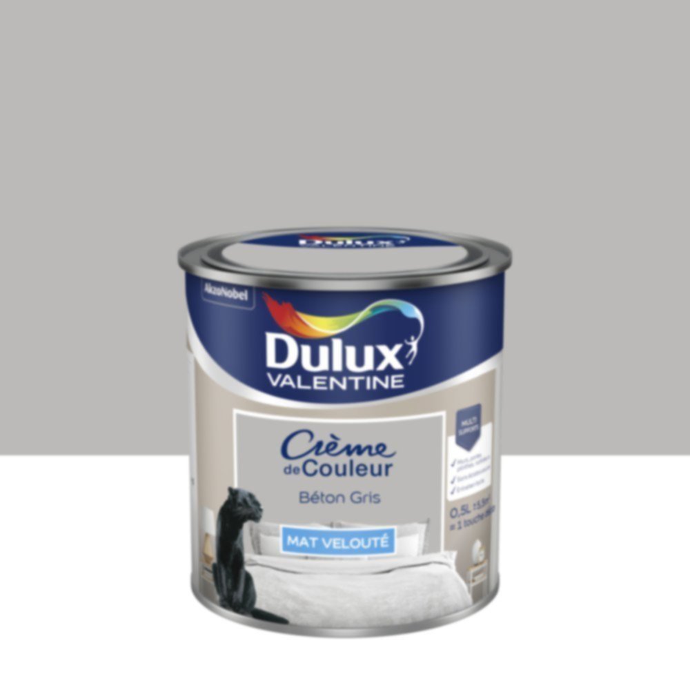 Peinture murs et boiseries Crème de Couleur Mat Béton Gris 0,5L - DULUX VALENTINE