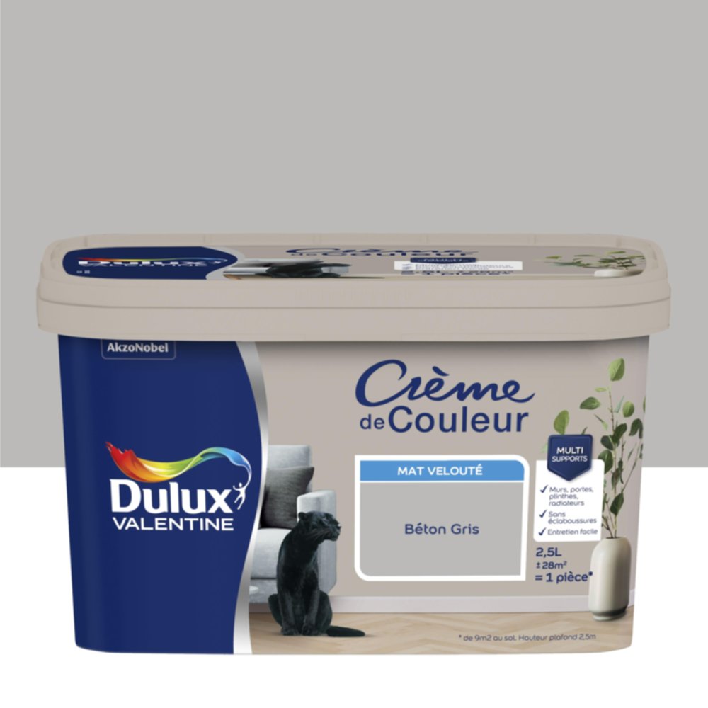 Peinture Crème de couleur mat béton gris 2,5L - DULUX VALENTINE