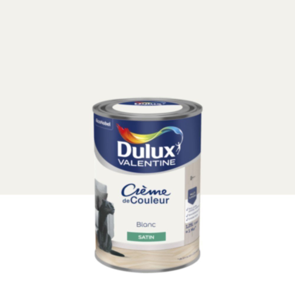 Peinture murs et boiseries Crème de Couleur Satin Blanc 1,25L - DULUX VALENTINE