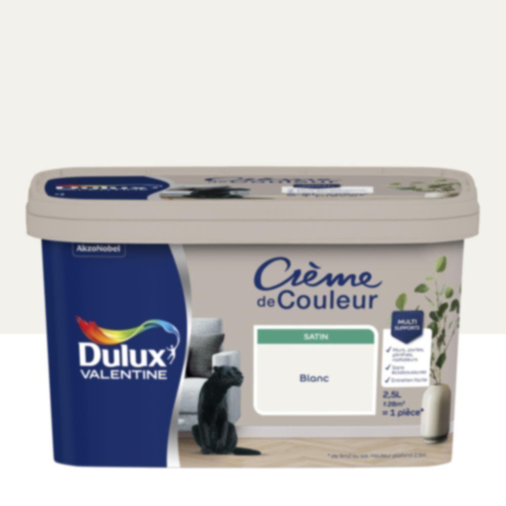 Peinture murs et boiseries Crème de Couleur Satin Blanc 2,5L - DULUX VALENTINE