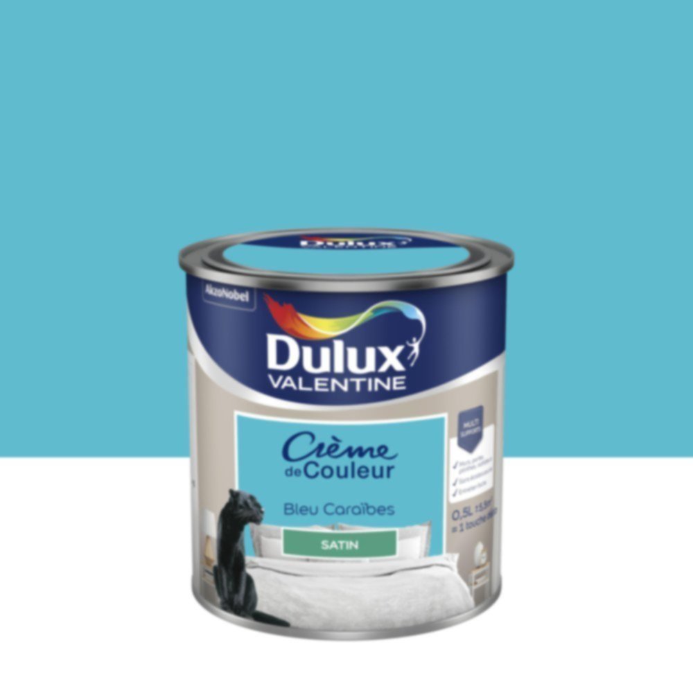 Peinture murs et boiseries Crème de Couleur Satin Bleu Caraïbes 0,5L - DULUX VALENTINE