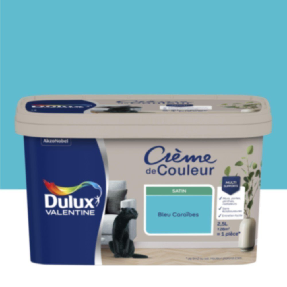 Peinture murs et boiseries Crème de Couleur Satin Bleu Caraïbes 2,5L - DULUX VALENTINE