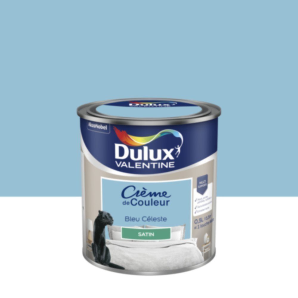 Peinture murs et boiseries Crème de Couleur Satin Bleu Céleste 0,5L - DULUX VALENTINE