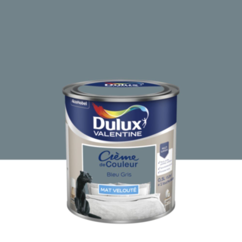 Peinture murs et boiseries Crème de Couleur Mat Bleu Gris 0,5L - DULUX VALENTINE