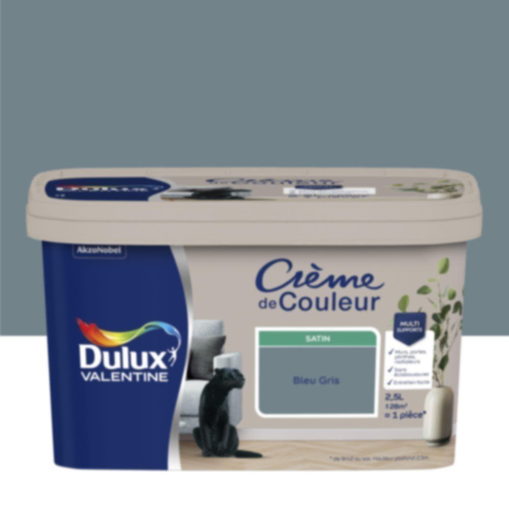 Peinture murs et boiseries Crème de Couleur Satin Bleu Gris COY 2017 2,5L - DULUX VALENTINE