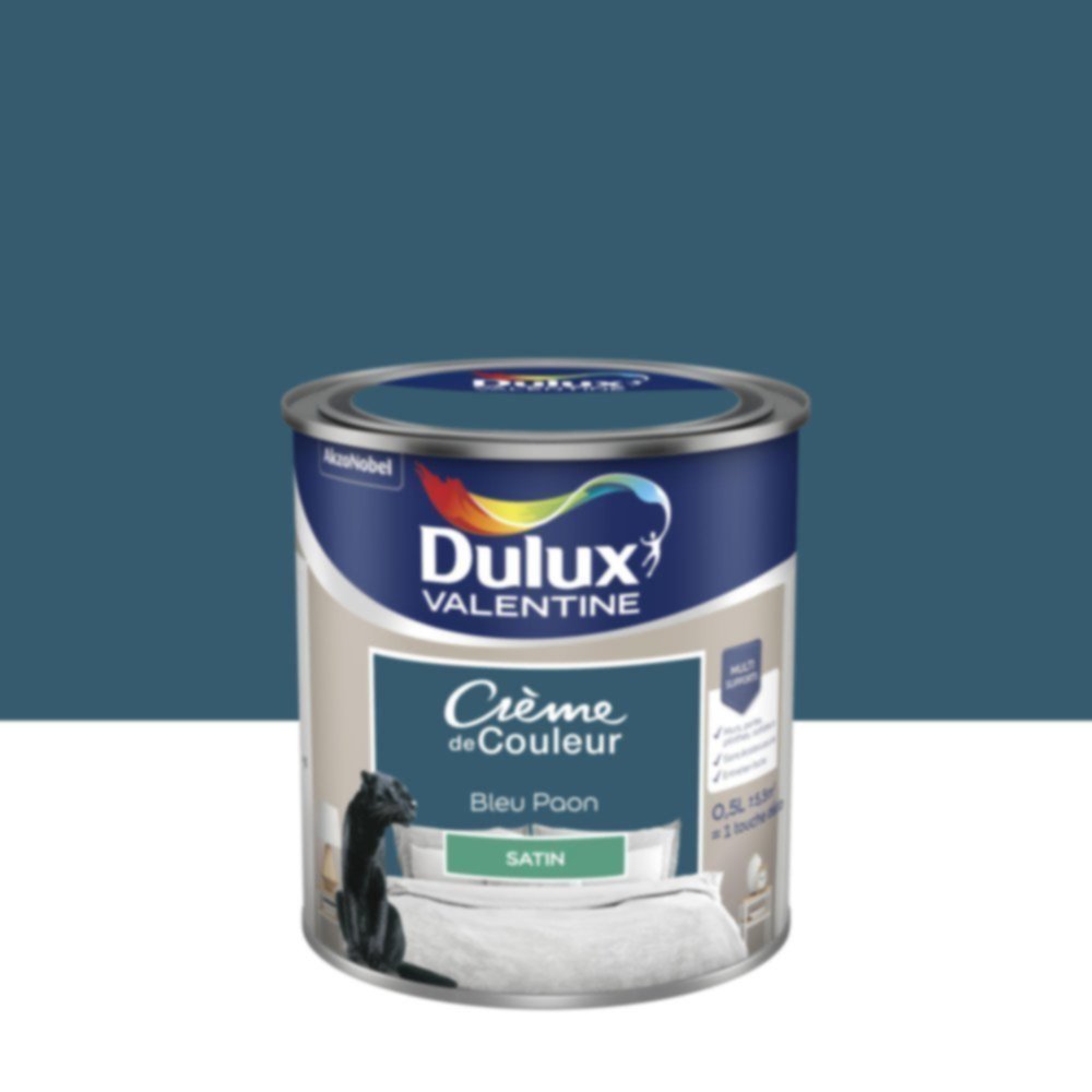 Peinture murs et boiseries Crème de Couleur Satin Bleu Paon 0,5L - DULUX VALENTINE