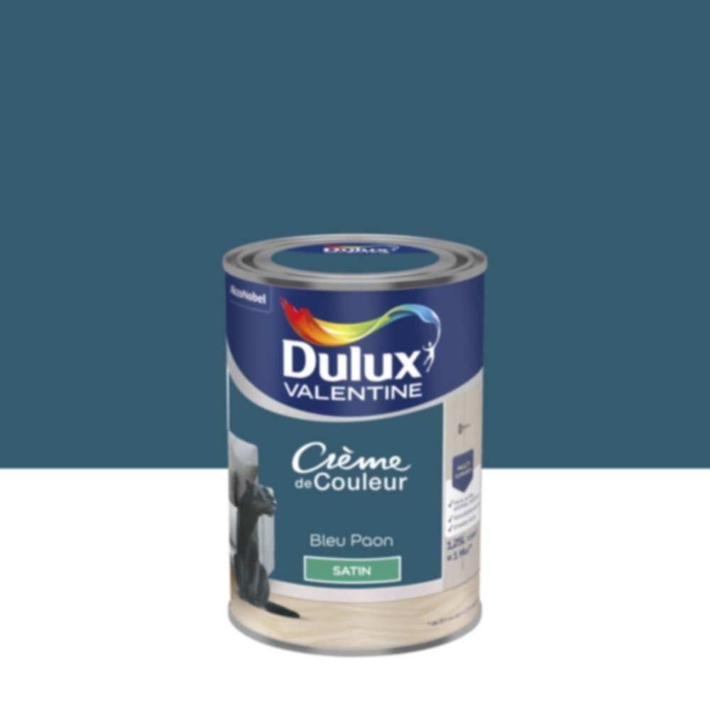 Peinture murs et boiseries Crème de Couleur Satin Bleu Paon 1,25L - DULUX VALENTINE