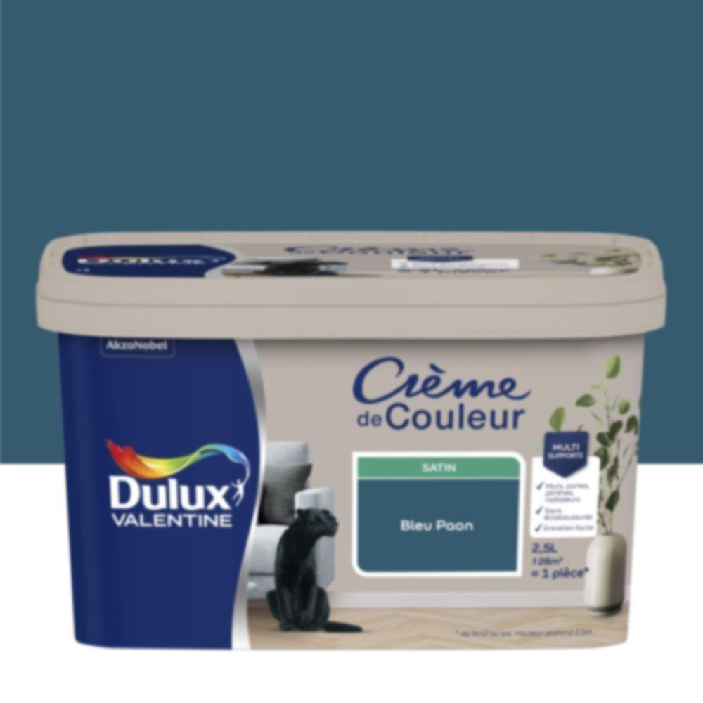 Peinture murs et boiseries Crème de Couleur Satin Bleu Paon 2,5L - DULUX VALENTINE