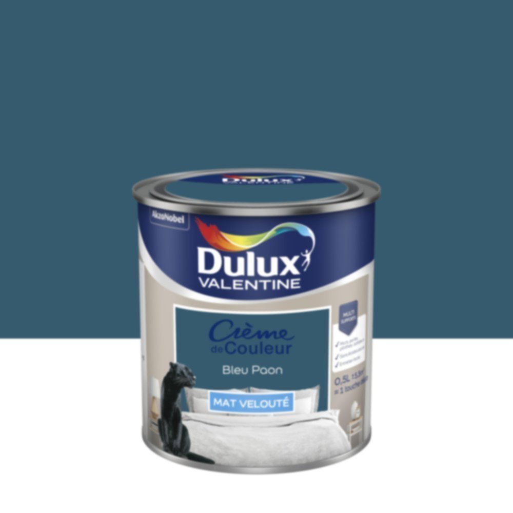 Peinture murs et boiseries Crème de Couleur Mat Bleu Paon 0,5L - DULUX VALENTINE