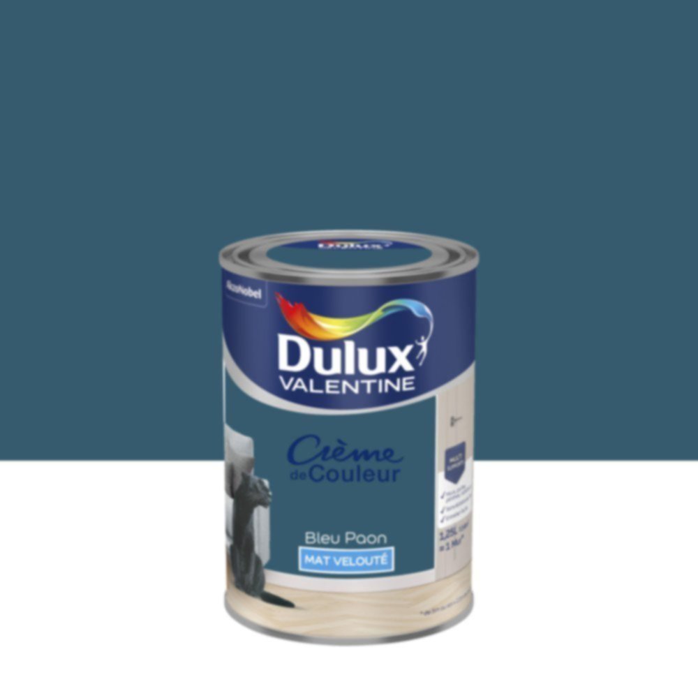 Peinture murs et boiseries Crème de Couleur Mat Bleu Paon 1,25L - DULUX VALENTINE