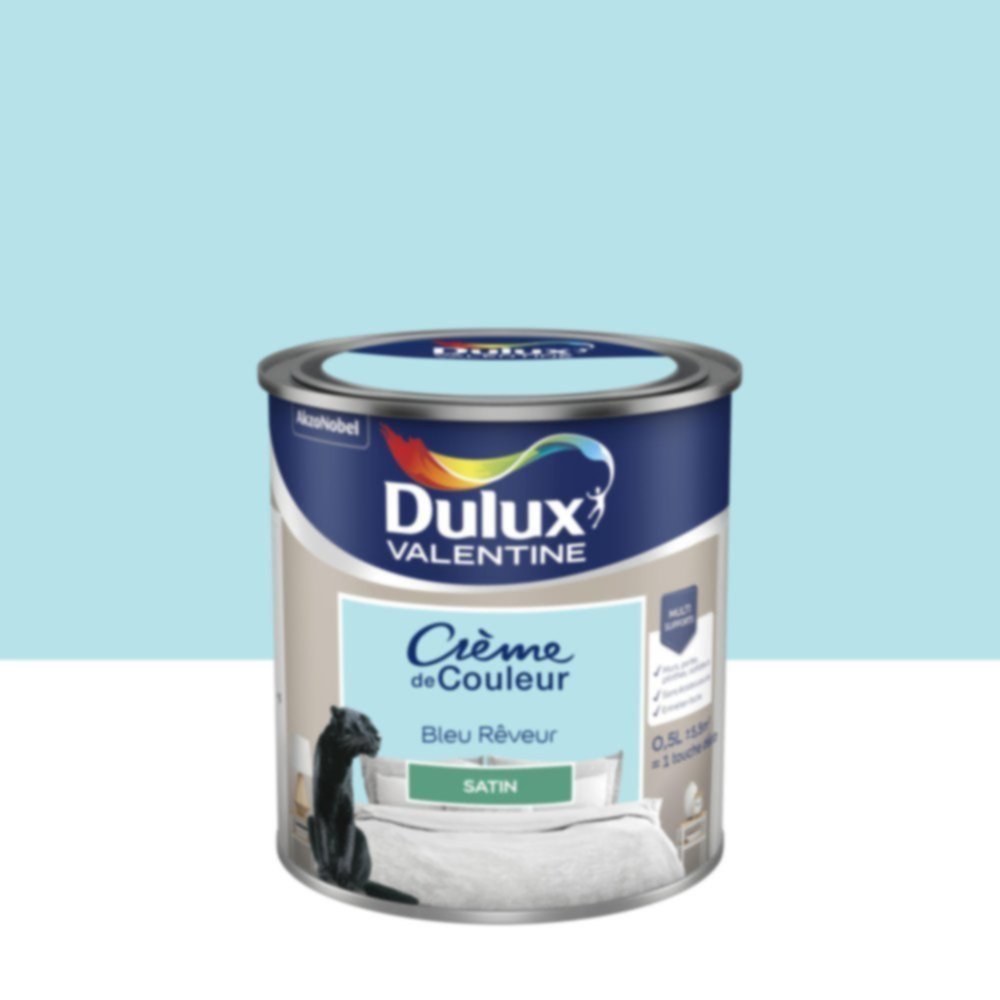 Peinture murs et boiseries Crème de Couleur Satin Bleu Rêveur 0,5L - DULUX VALENTINE