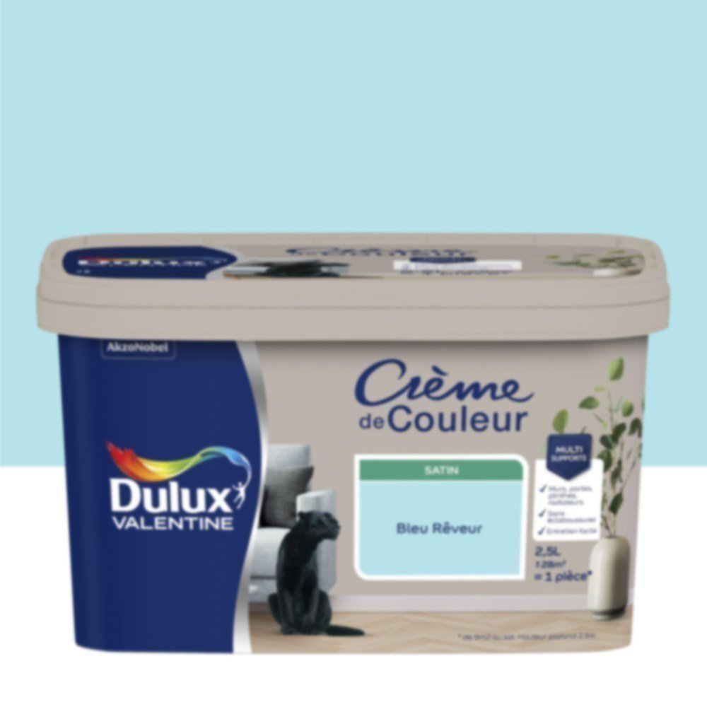 Peinture murs et boiseries Crème de Couleur Satin Bleu Rêveur 2,5L - DULUX VALENTINE