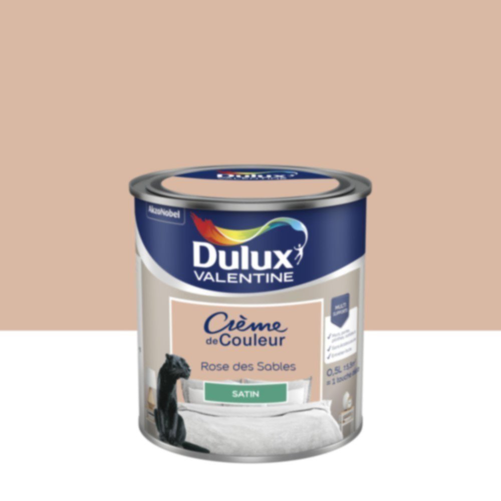 Peinture murs et boiseries Crème de Couleur Satin Rose des Sables 0,5L - DULUX VALENTINE