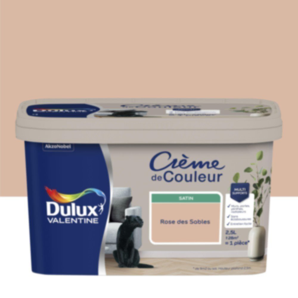 Peinture murs et boiseries Crème de Couleur Satin Rose des Sables 2,5L - DULUX VALENTINE