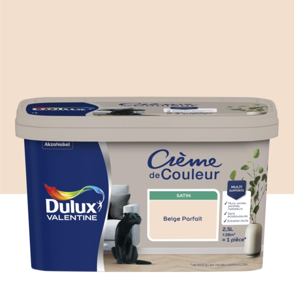 Peinture Crème de couleur satin beige parfait 2,5L - DULUX VALENTINE