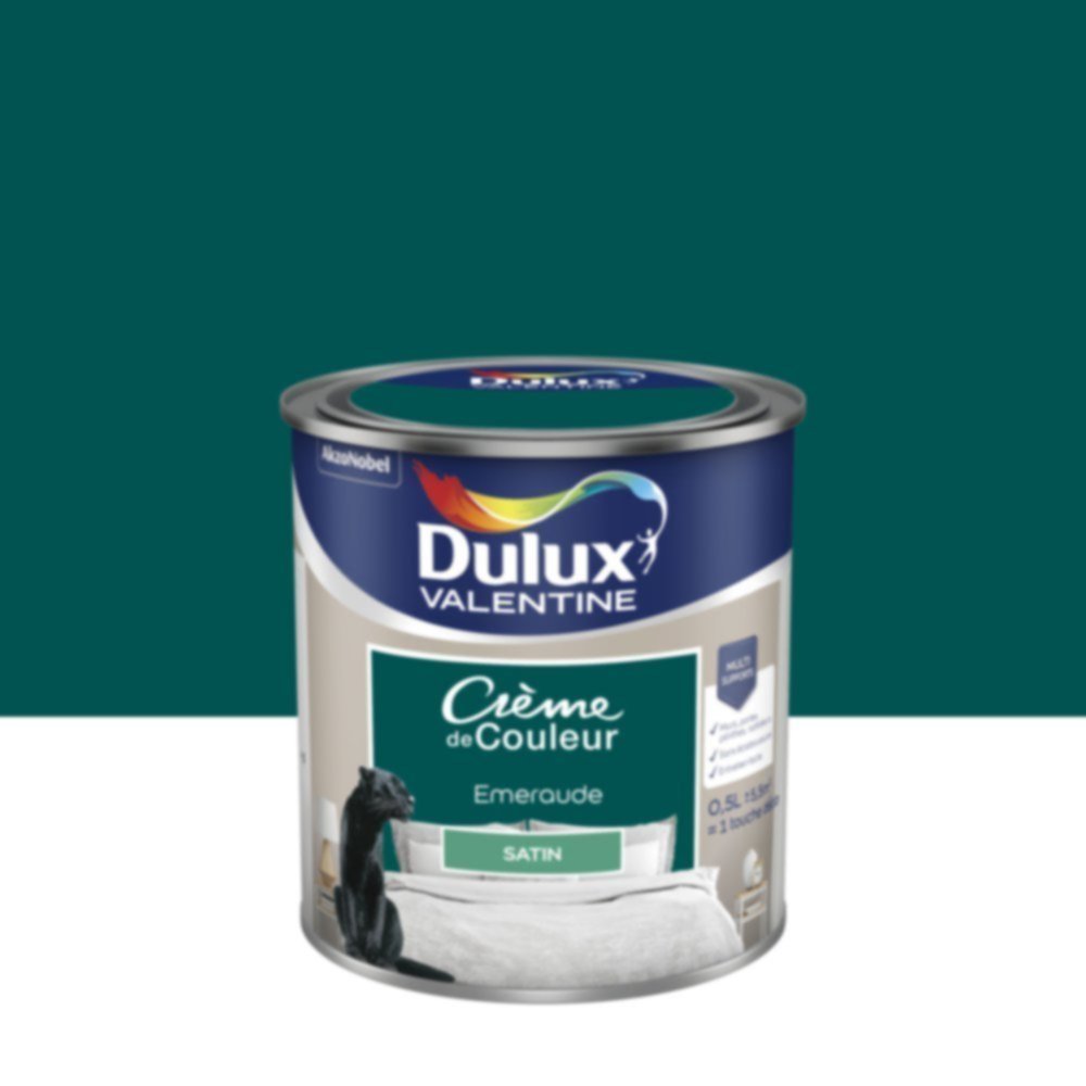 Peinture murs et boiseries Crème de Couleur Satin Emeraude 0,5L - DULUX VALENTINE