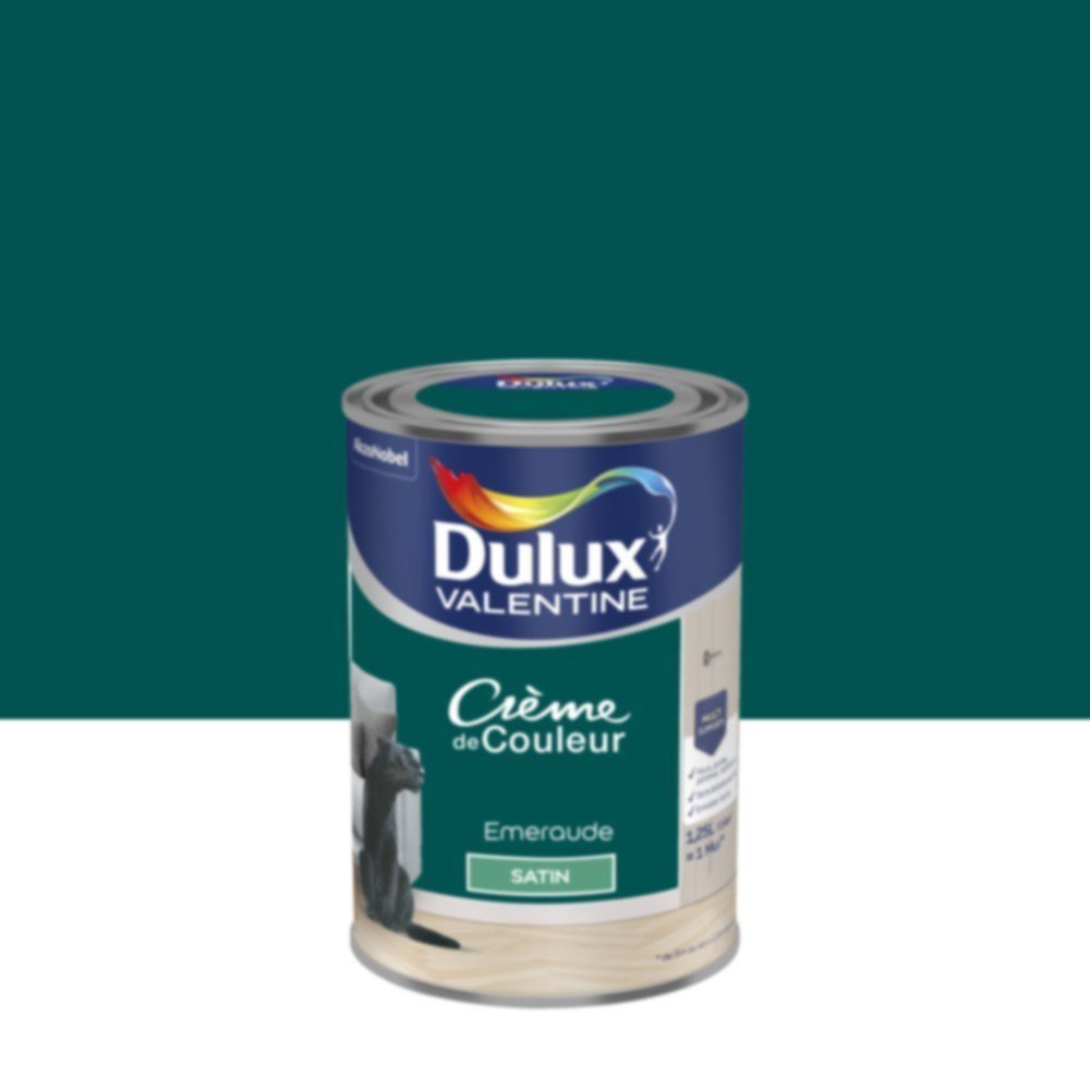 Peinture murs et boiseries Crème de Couleur Satin Emeraude 1,25L - DULUX VALENTINE