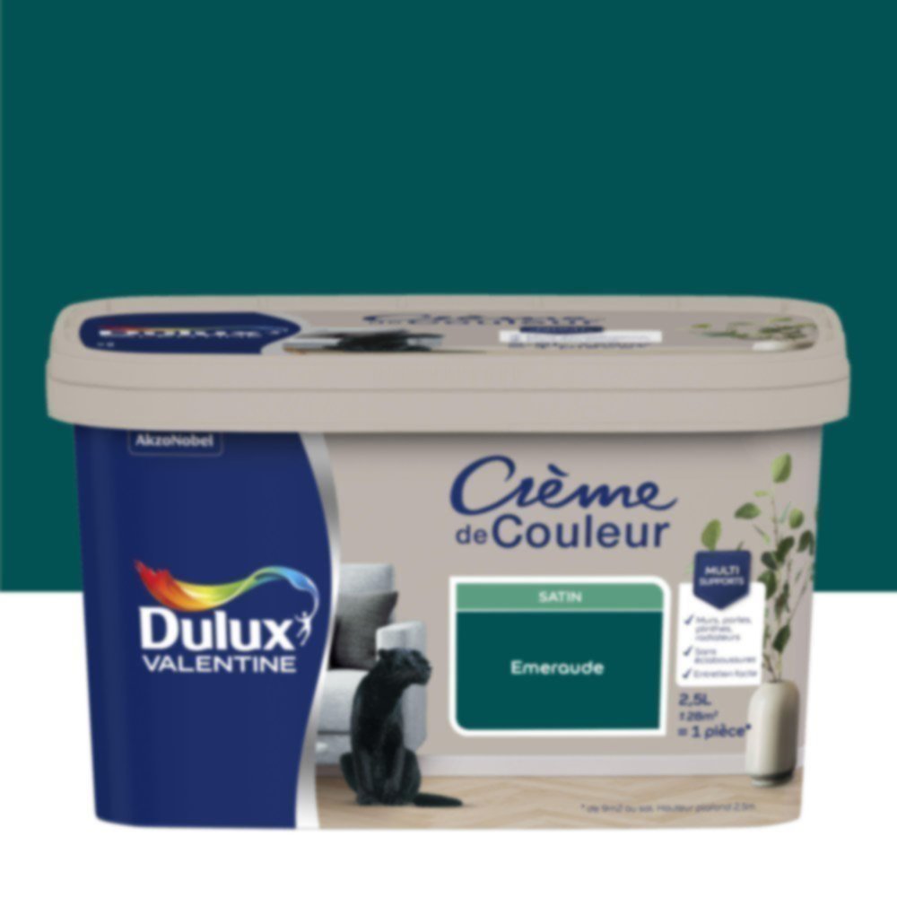 Peinture murs et boiseries Crème de Couleur Satin Emeraude 2,5L - DULUX VALENTINE