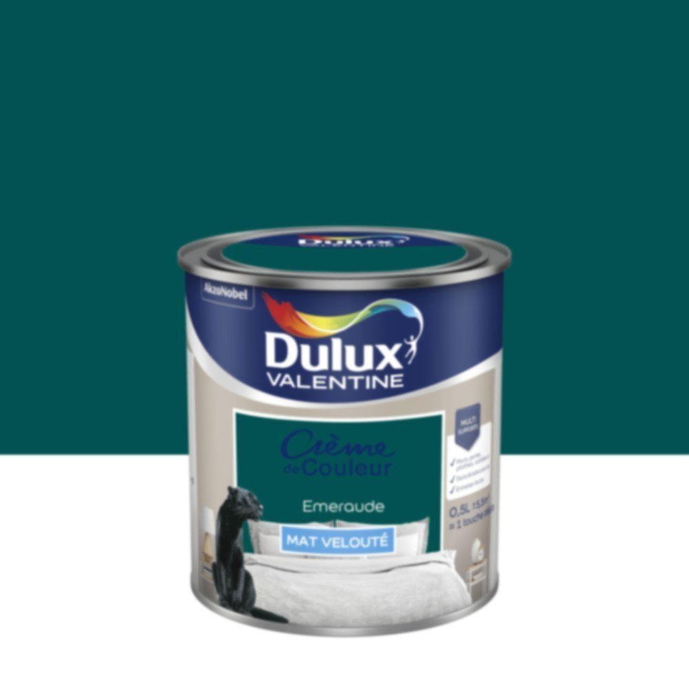 Peinture murs et boiseries Crème de Couleur Mat Emeraude 0,5L - DULUX VALENTINE