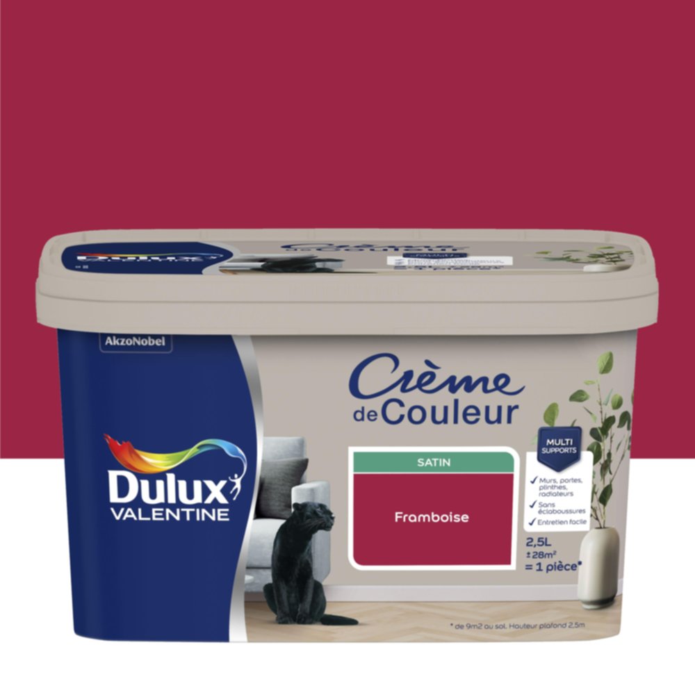 Peinture Crème de couleur satin framboise 2,5L - DULUX VALENTINE