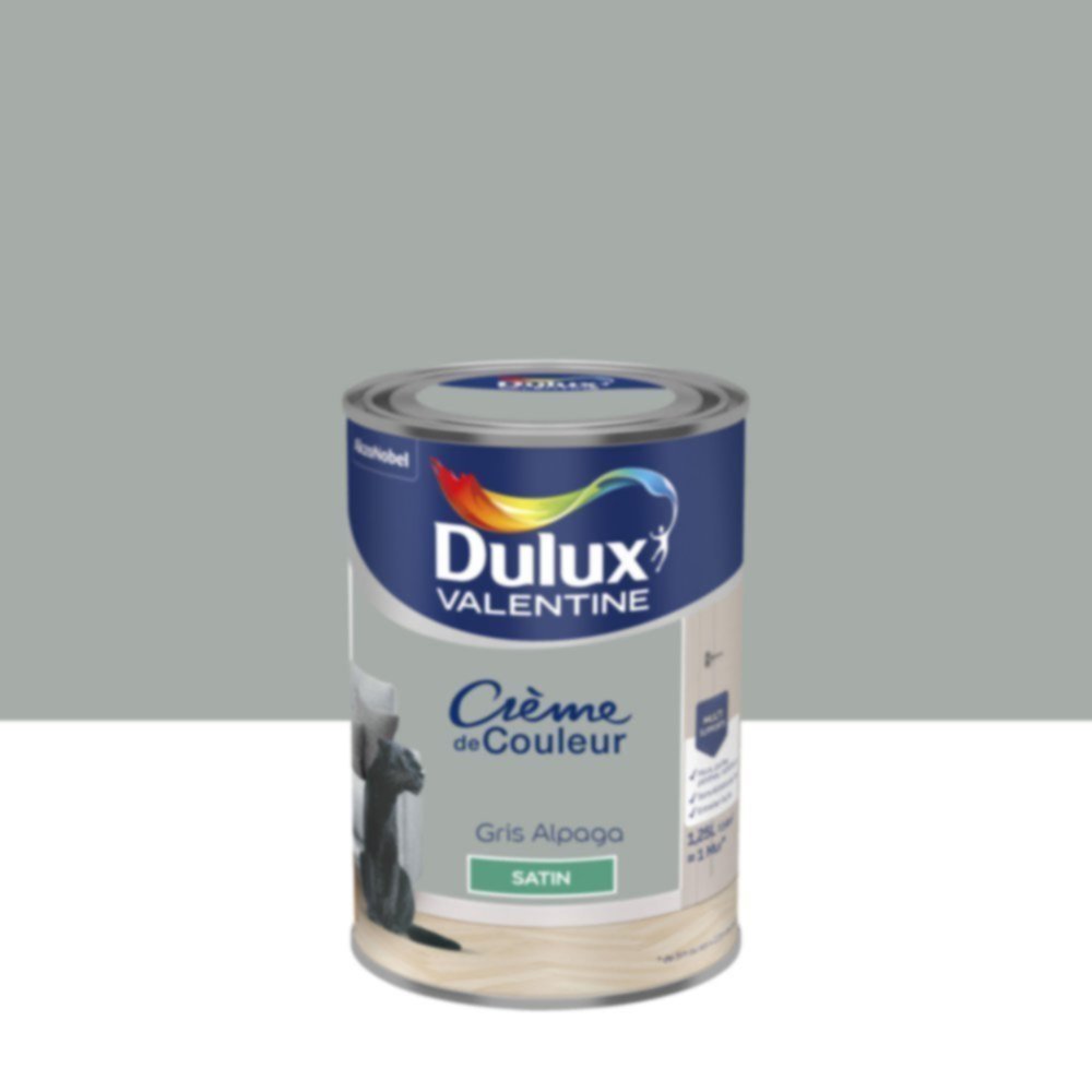 Peinture murs et boiseries Crème de Couleur Satin Gris Alpaga 1,25L - DULUX VALENTINE