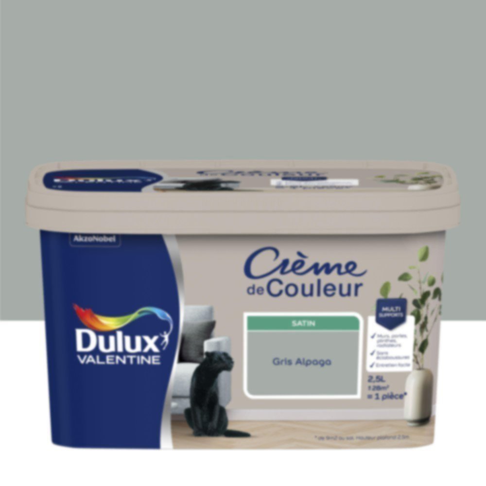 Peinture murs et boiseries Crème de Couleur Satin Gris Alpaga 2,5L - DULUX VALENTINE