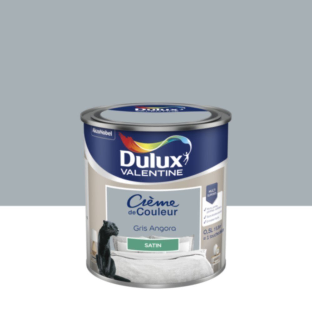 Peinture murs et boiseries Crème de Couleur Satin Gris Angora 0,5L - DULUX VALENTINE