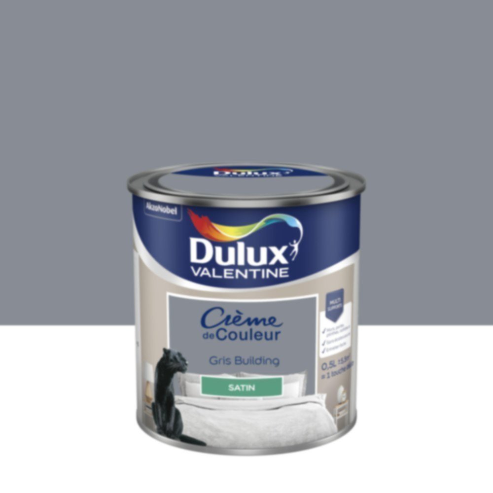 Peinture murs et boiseries Crème de Couleur Satin Gris Building 0,5L - DULUX VALENTINE