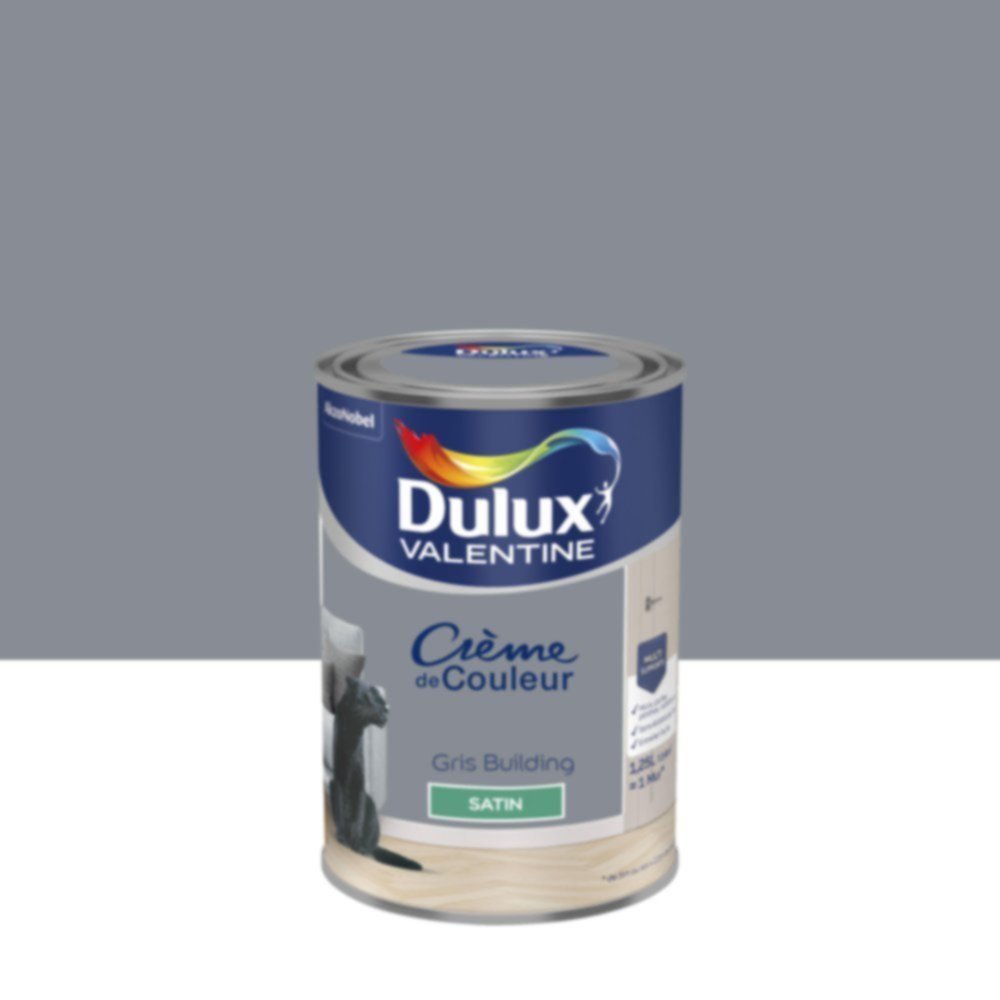 Peinture murs et boiseries Crème de Couleur Satin Gris Building 1,25L - DULUX VALENTINE