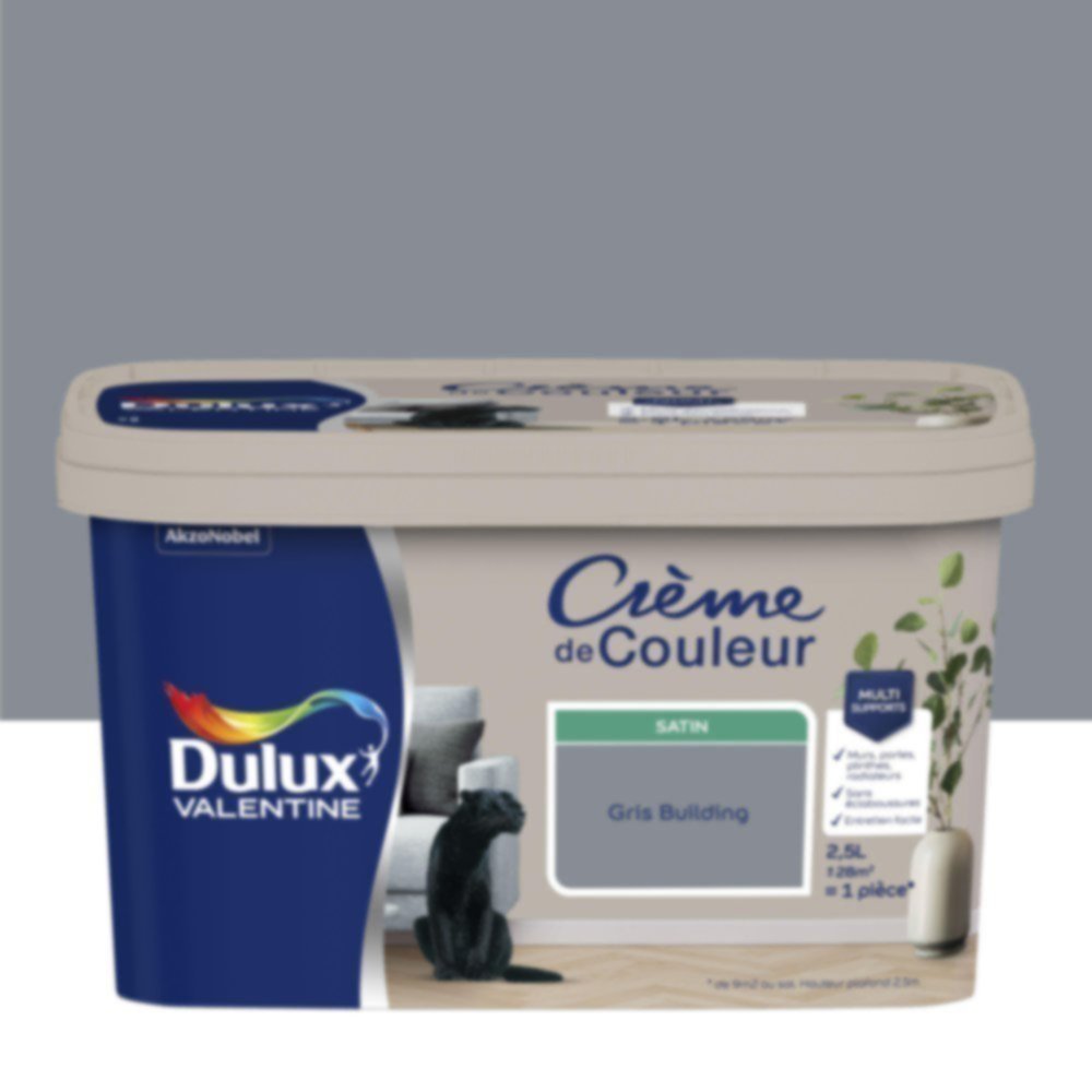 Peinture murs et boiseries Crème de Couleur Satin Gris Building 2,5L - DULUX VALENTINE