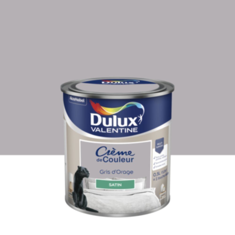 Peinture murs et boiseries Crème de Couleur Satin Gris d'Orage 0,5L - DULUX VALENTINE