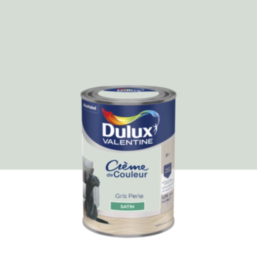 Peinture murs et boiseries Crème de Couleur Satin Gris Perle 1,25L - DULUX VALENTINE