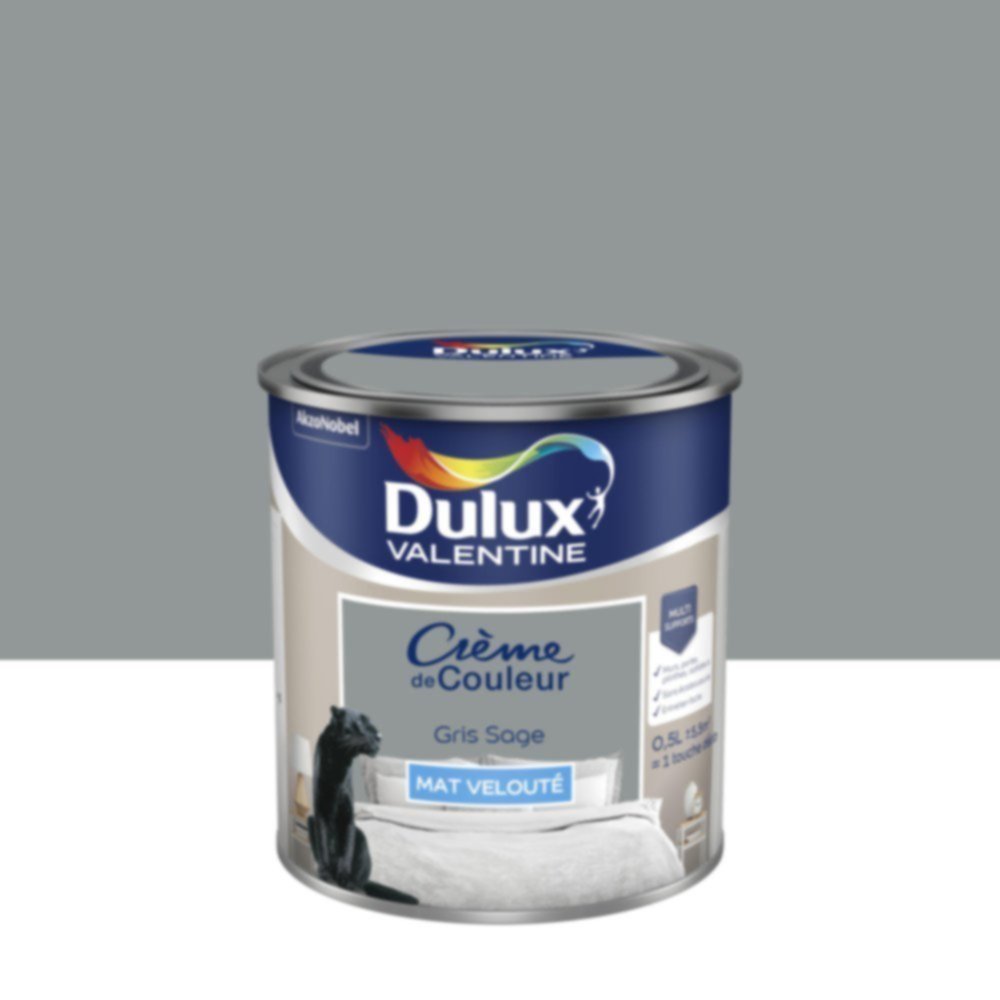 Peinture murs et boiseries Crème de Couleur Mat Gris Sage 0,5L - DULUX VALENTINE