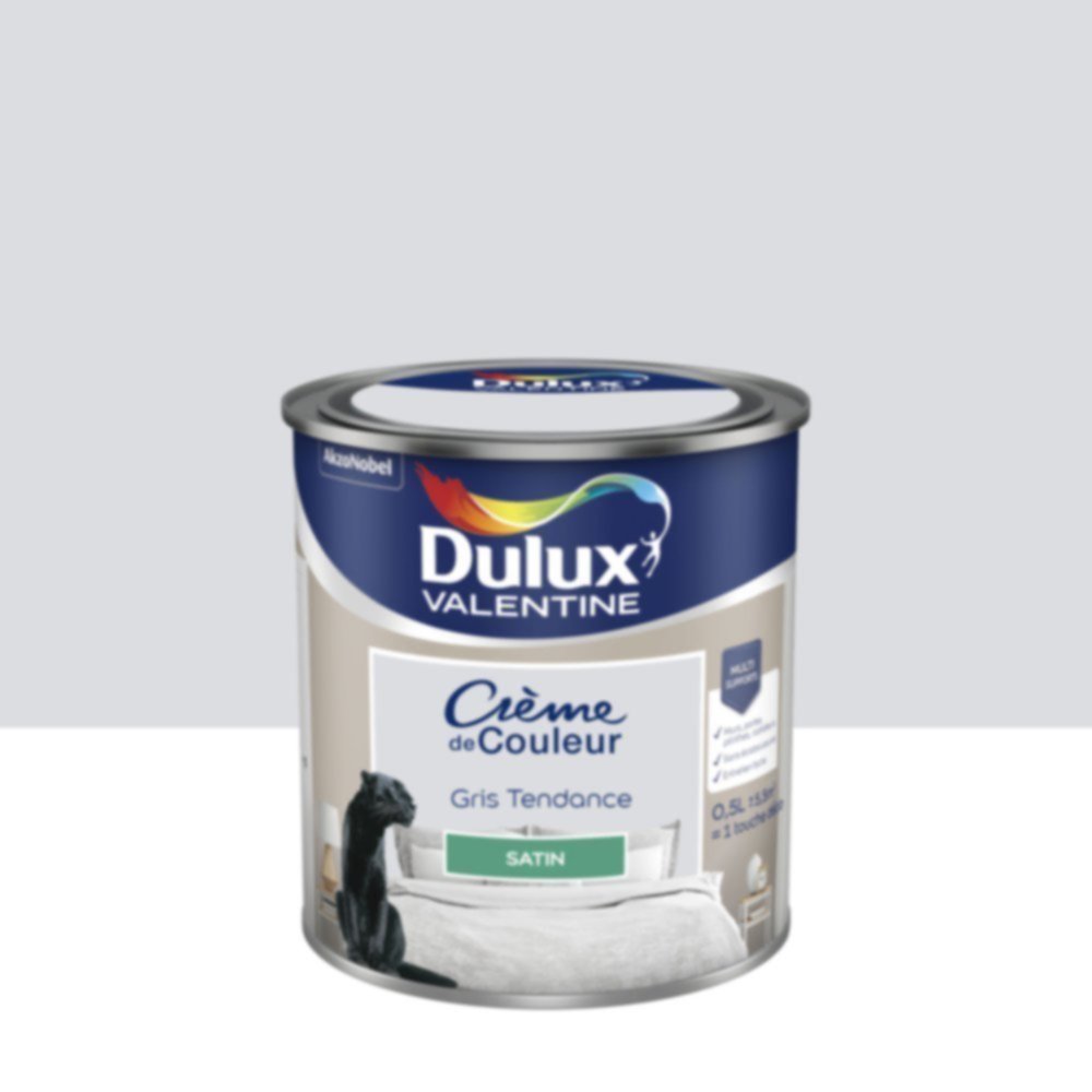 Peinture murs et boiseries Crème de Couleur Satin Gris Tendance 0,5L - DULUX VALENTINE