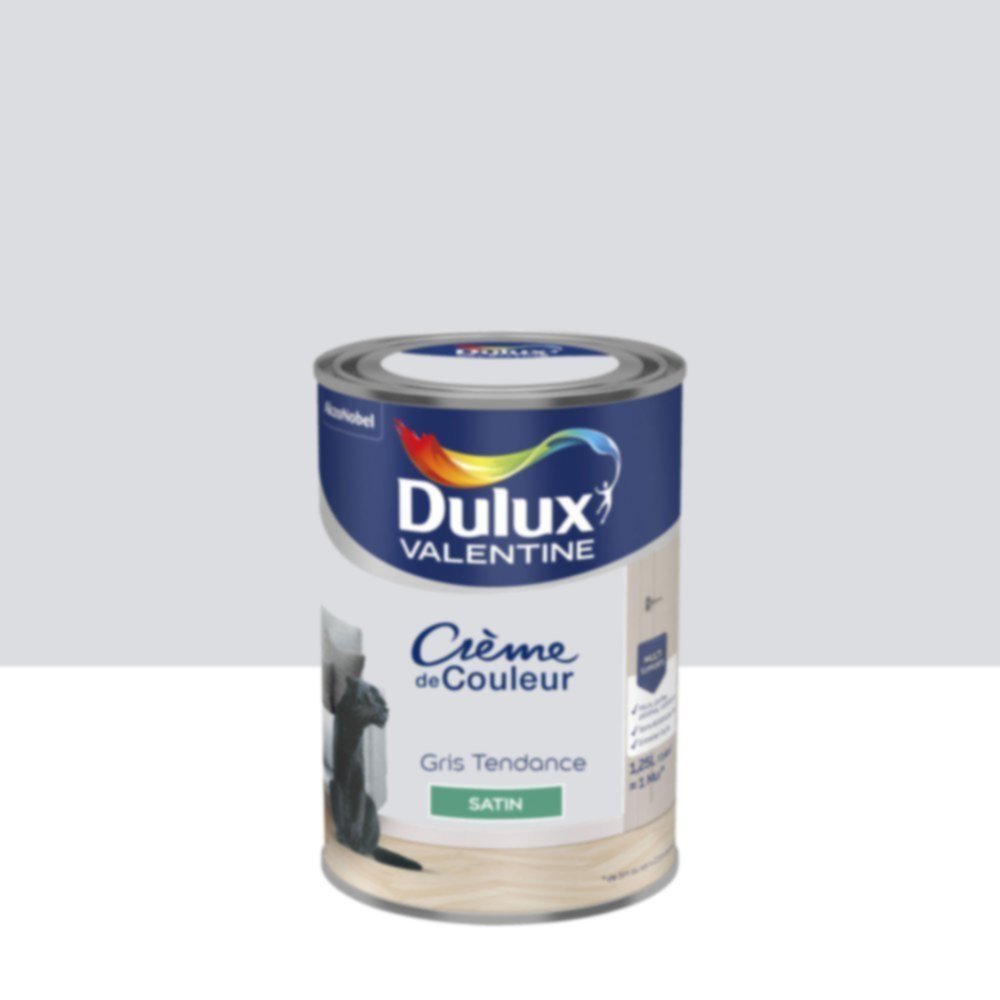 Peinture murs et boiseries Crème de Couleur Satin Gris Tendance 1,25L - DULUX VALENTINE