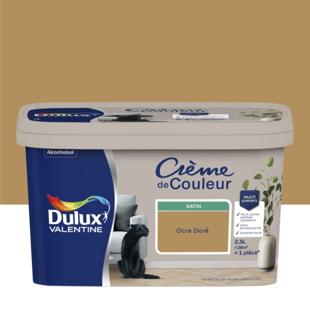 Peinture Crème de couleur satin ocre doré 2,5L - DULUX VALENTINE