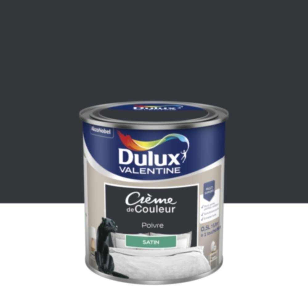 Peinture murs et boiseries Crème de Couleur Satin Poivre 0,5L - DULUX VALENTINE