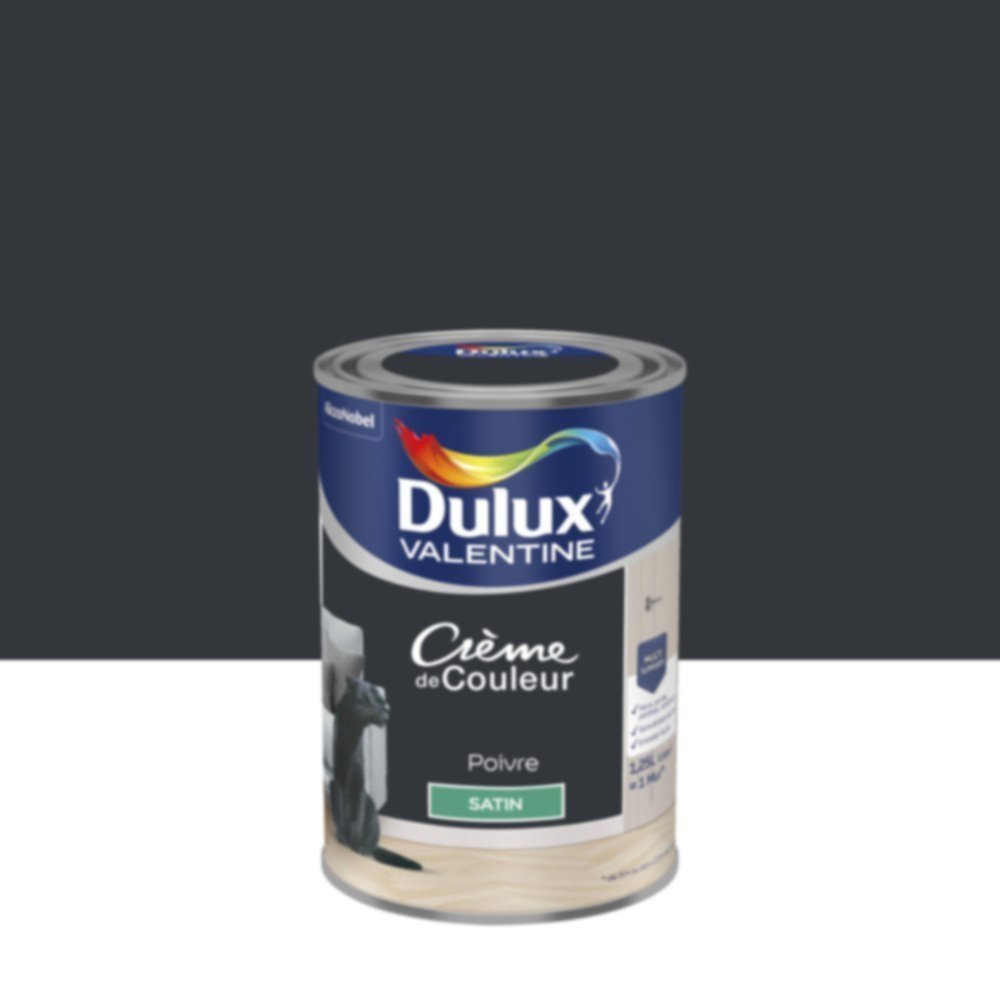 Peinture murs et boiseries Crème de Couleur Satin Poivre 1,25L - DULUX VALENTINE