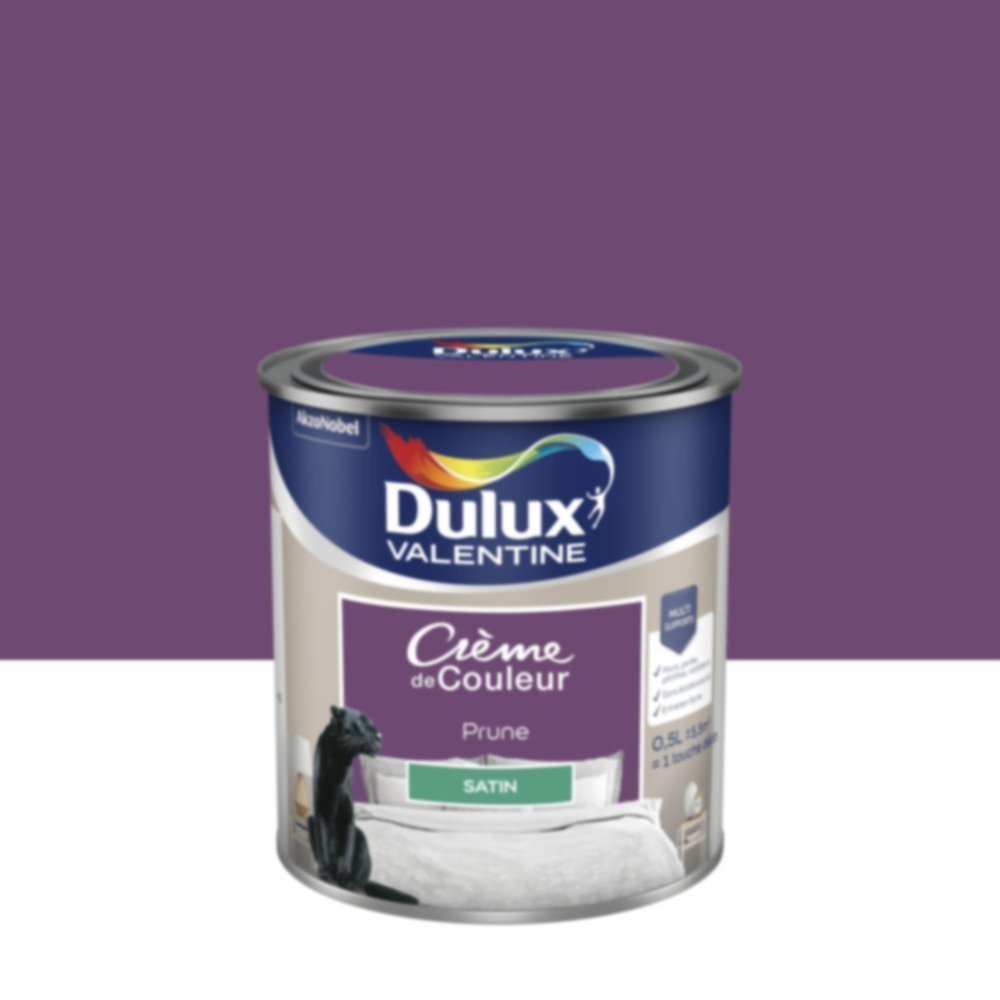 Peinture murs et boiseries Crème de Couleur Satin Prune 0,5L - DULUX VALENTINE