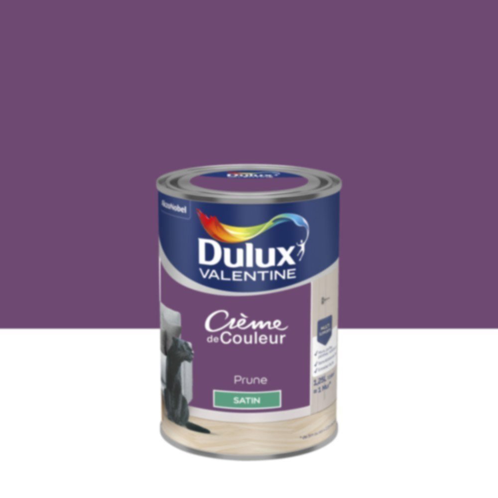 Peinture murs et boiseries Crème de Couleur Satin Prune 1,25L - DULUX VALENTINE