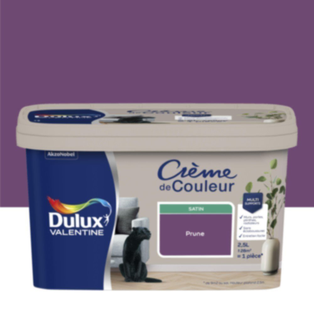 Peinture murs et boiseries Crème de Couleur Satin Prune 2,5L - DULUX VALENTINE