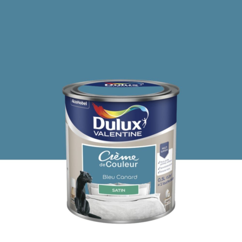 Peinture murs et boiseries Crème de Couleur Satin Bleu Canard 0,5L - DULUX VALENTINE