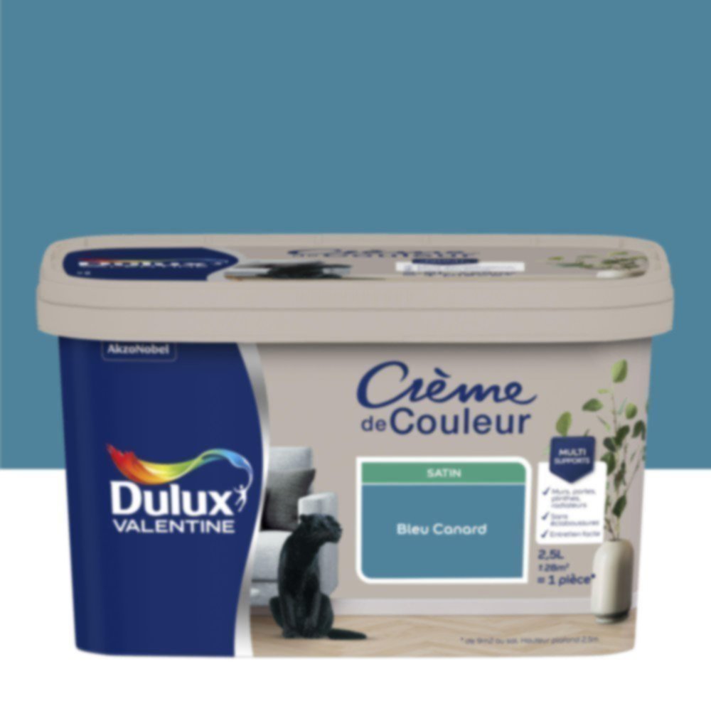 Peinture murs et boiseries Crème de Couleur Satin Bleu Canard 2,5L - DULUX VALENTINE