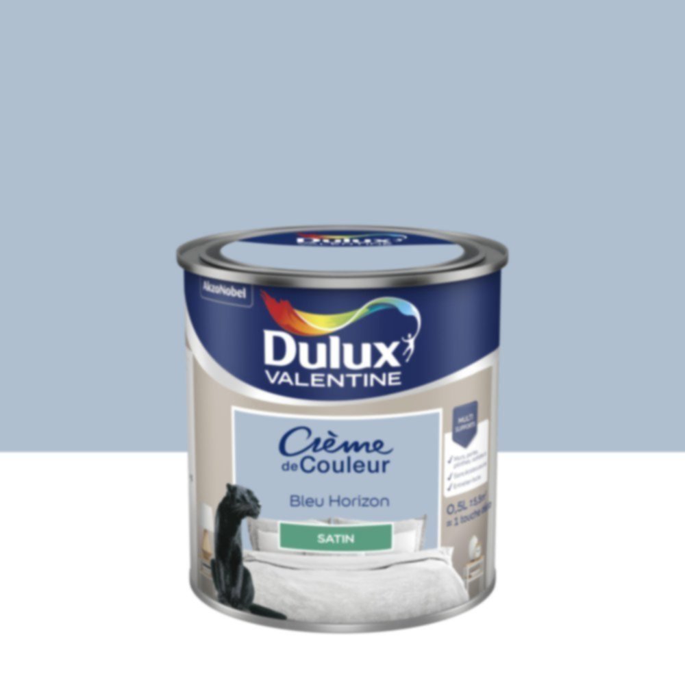 Peinture murs et boiseries Crème de Couleur Satin Bleu Horizon 0,5L - DULUX VALENTINE