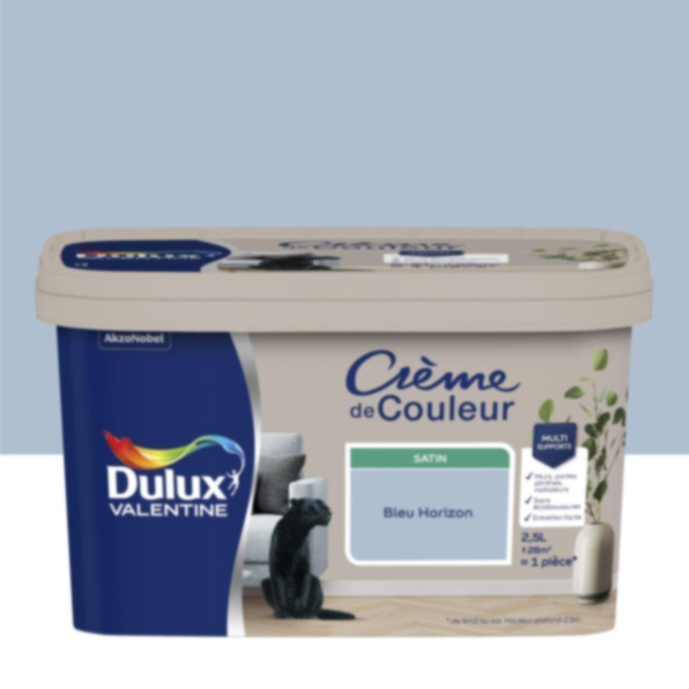 Peinture murs et boiseries Crème de Couleur Satin Bleu Horizon 2,5L - DULUX VALENTINE