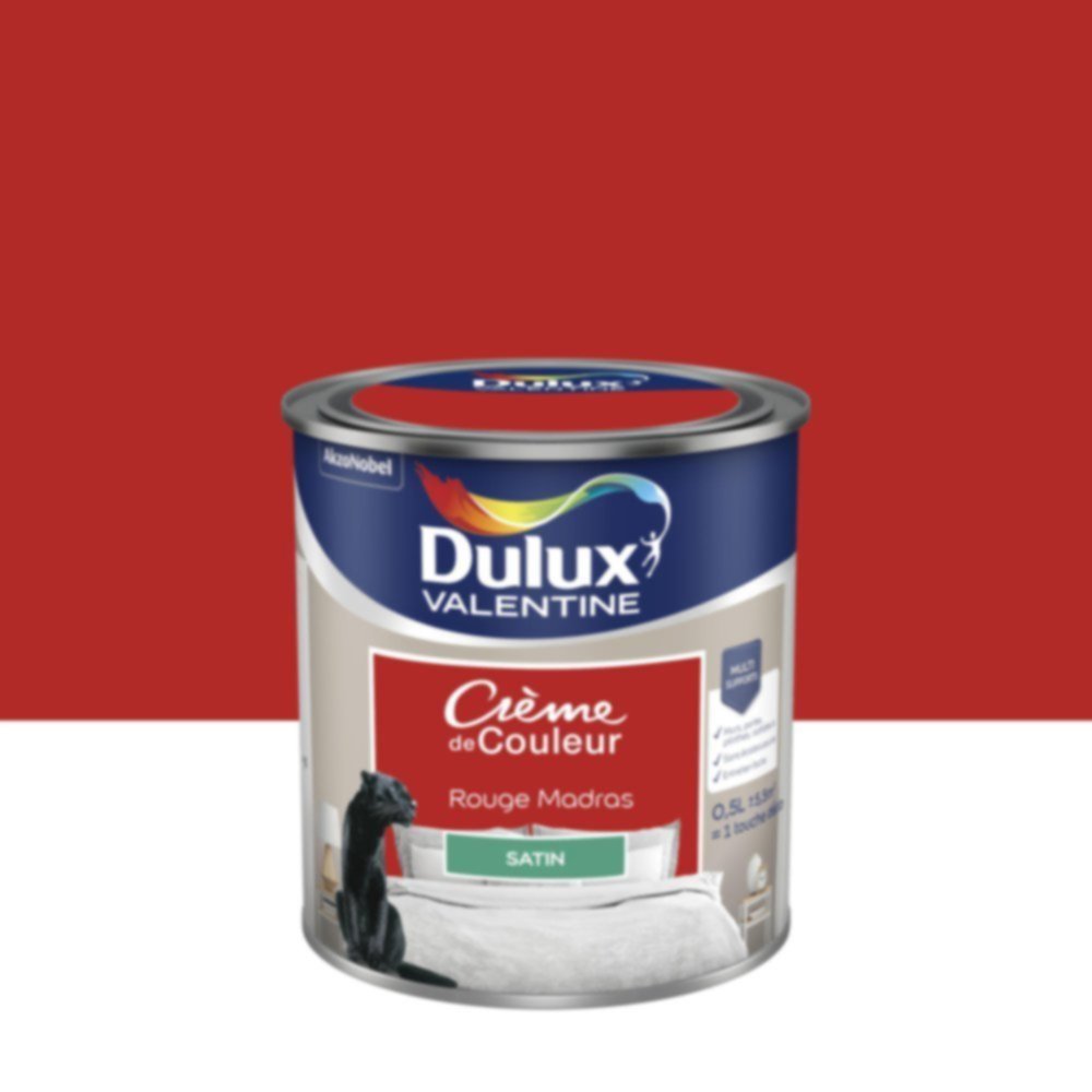 Peinture murs et boiseries Crème de Couleur Satin Rouge Madras 0,5L - DULUX VALENTINE